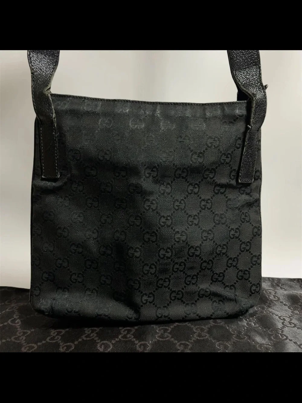 Gucci Black GG Monogram Messenger Shoulder Bag